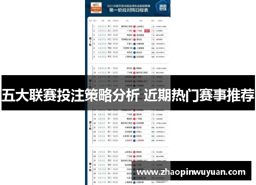 五大联赛投注策略分析 近期热门赛事推荐